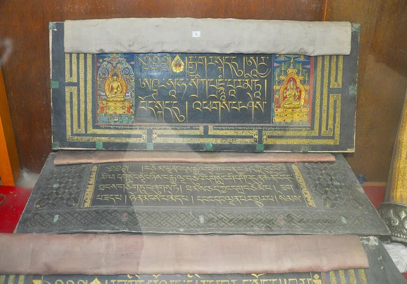 The religious text, Gyentongpa with letters washed in gold at Tawang Monastery