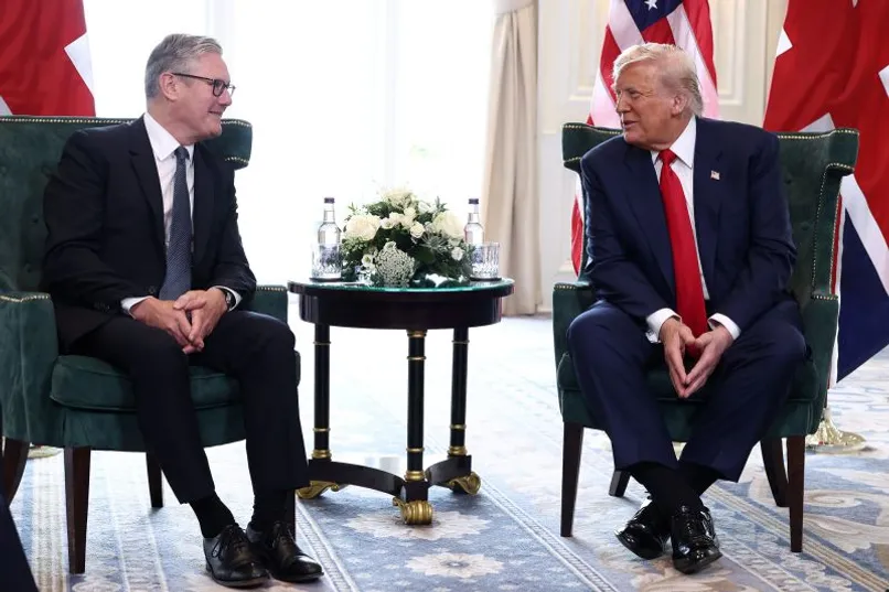 British Prime Minister Keir Starmer, left, and President Donald Trump hold a bilateral meeting in Turnberry, Scotland, on Monday.