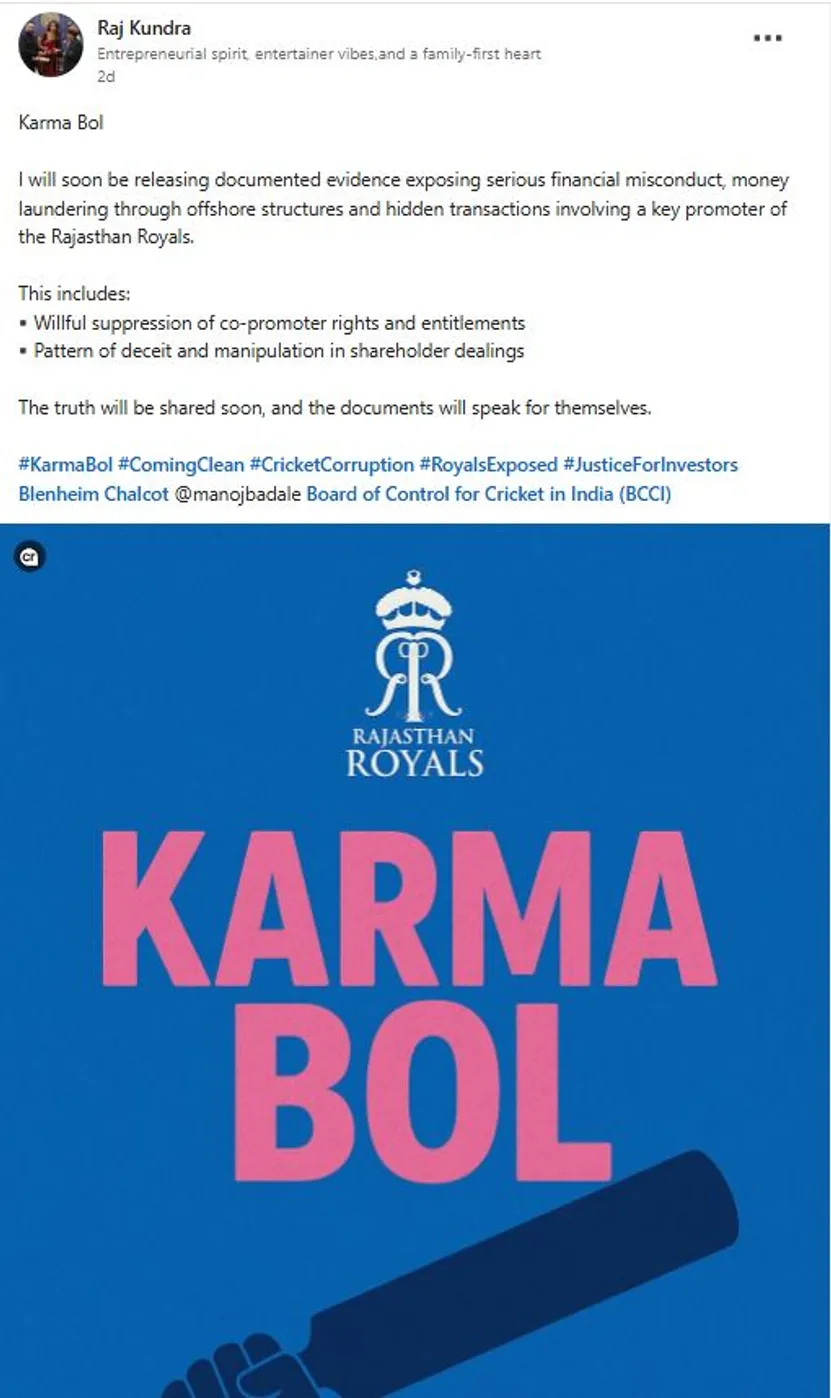 Raj Kundra linkdin post