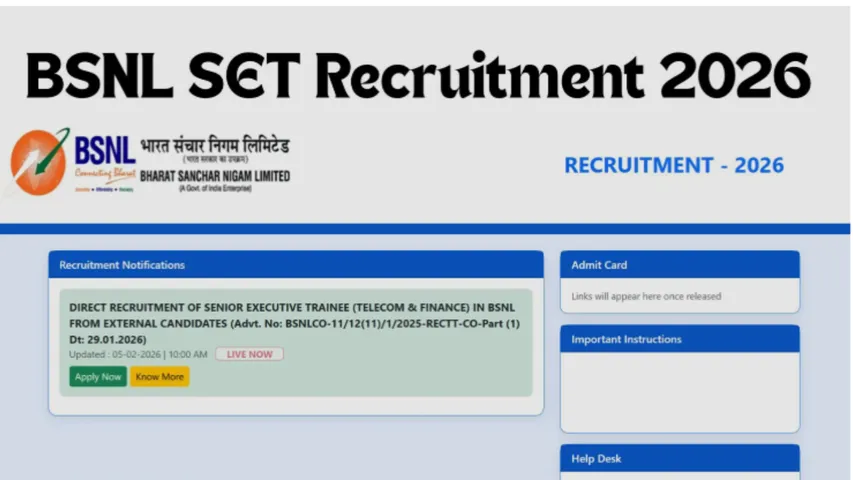 BSNL SET Recruitment 2026 Senior Executive Trainee Vacancy 120 know last date hindi news zxc