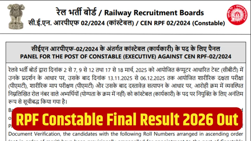 RPF Constable Final Result 2026 Out c