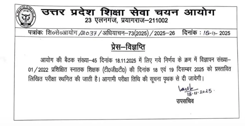 UP TGT Exam Postponed: फिर टली UP TGT परीक्षा, 18 व 19 दिसंबर को होनी थी आयोजित, तीन साल इंतजार में थे छात्र