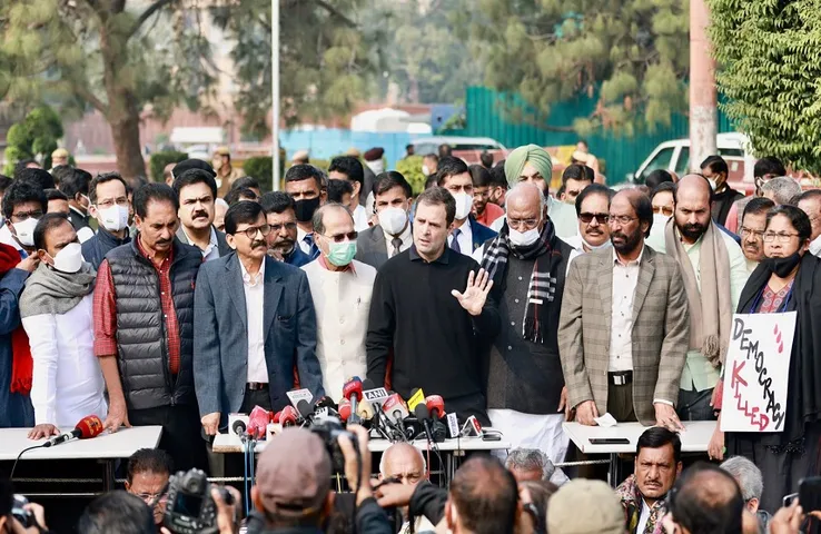 Parliament Winter Session 2021: 12 सांसदों के निलंबन पर विपक्ष ने निकाला मार्च, राहुल गांधी ने कही यह बात