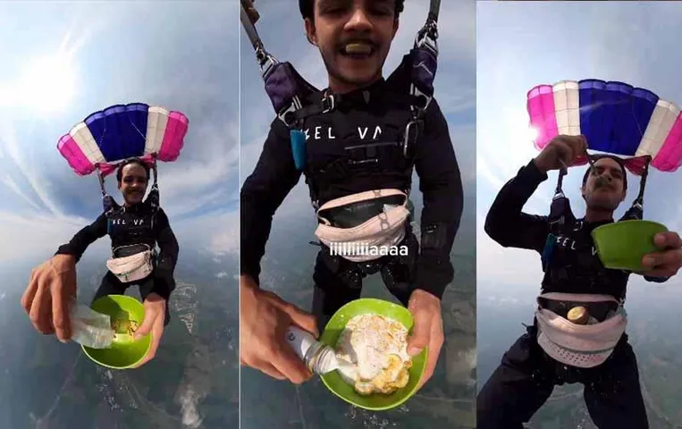 Viral Video: स्काइडाइविंग के दौरान शख्स ने बनाया खाना, देखें पूरा वीडियो