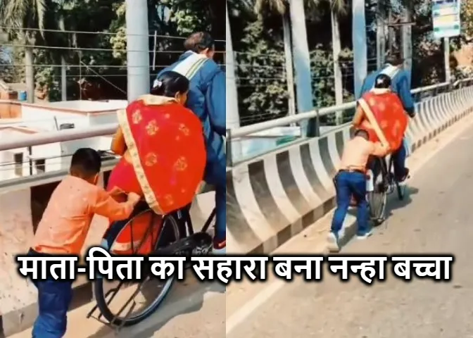 Social Media Viral Video: साइकिल पर सवार बुजुर्ग माता-पिता, कड़ी धूप में बेटा बना सहारा