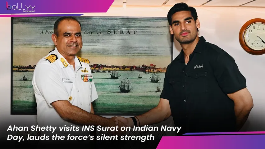 Ahan Shetty visits INS Surat on Indian Navy Day