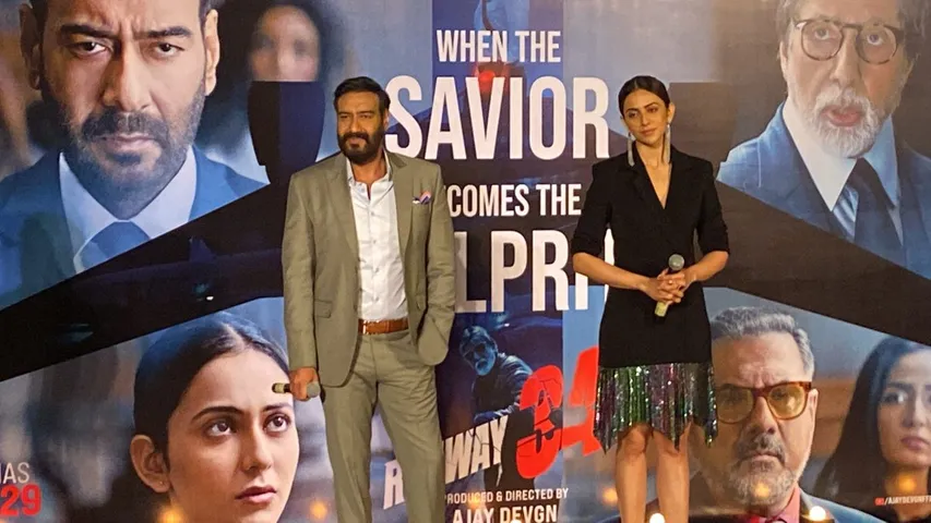 Actor Ajay Devgn and Rakul Preet singh gets snapped at the 2nd Trailer Launch of Runway 34