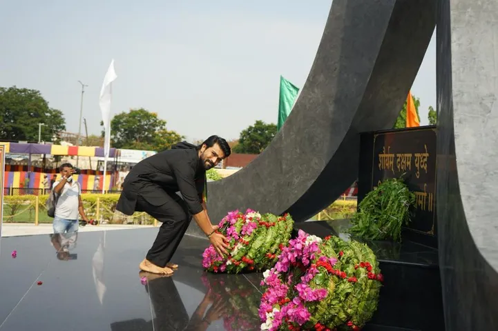 Mega Power Star Ram Charan graced as Cheif Guest of Wreath Laying Ceremony as part of Azadi ka Amrit Mahostav organised by the Government of India at Veerula Sanku Samarak at Parade Grounds, Hyderabad.