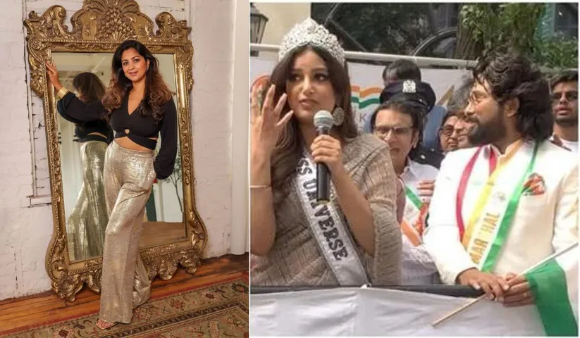 Allu Arjun, Kailash Kher and Miss universe 2021 made a grand entry in India day parade in New York and Harnaaz Kaur Sandhu sparkled in Anjali Phougat designer dream collection Jade and Polki jewelry