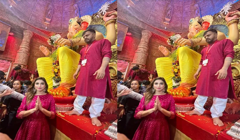 Bigg Boss 15 Contestant Donal Bisht goes pink as she visits Lalbaghcha Raja