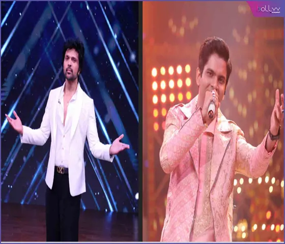 Himesh Reshammiya and Rik Basu on the sets of Sa Re Ga Ma Pa