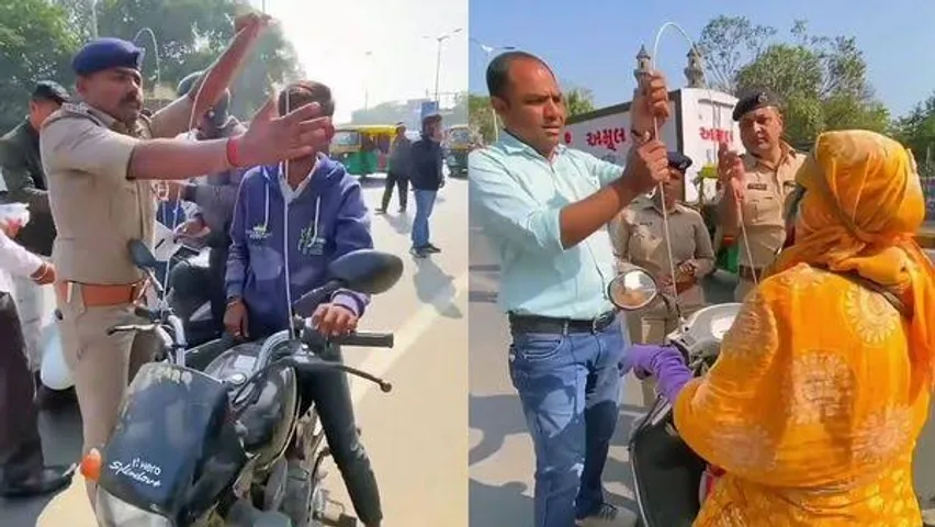 Surat Police take measures to protect motorists from kite strings During Sky War Festival