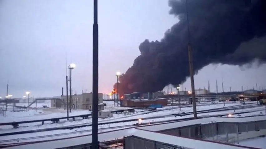 Russian oil refinery remains ablaze for third straight day after hit by Ukrainian drones