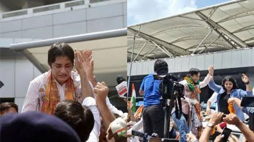 Vinesh Phogat receives grand welcome at Delhi airport