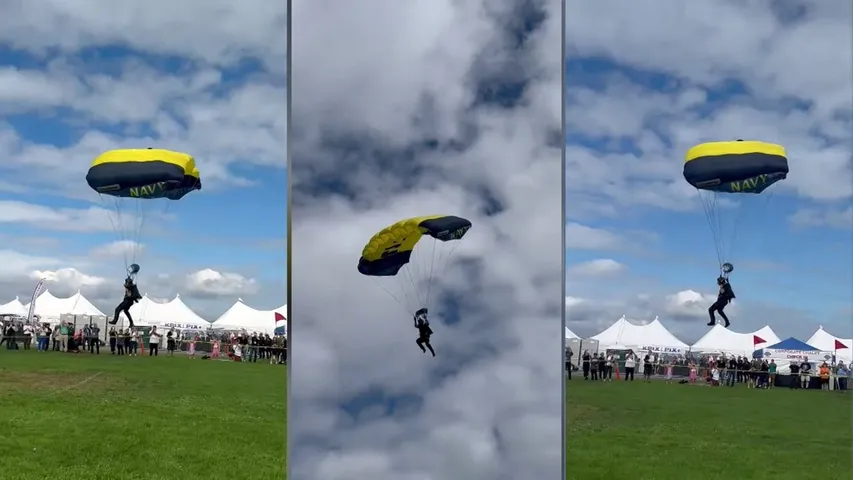 US Navy parachutist crash lands into crowd in San Franciso