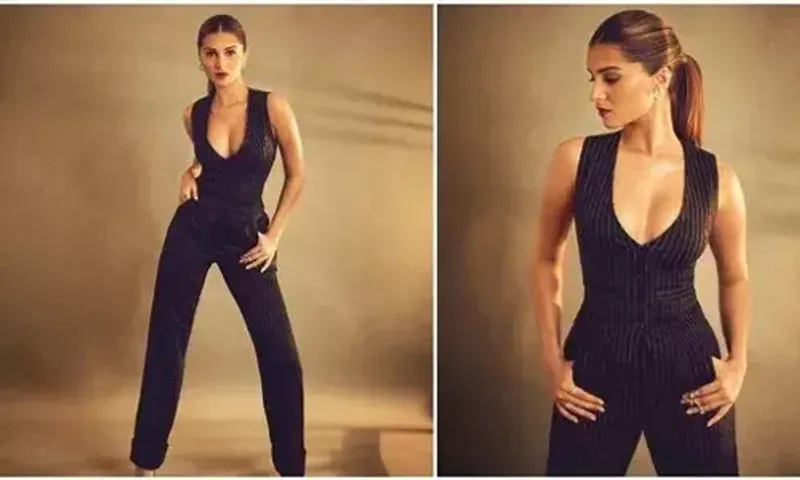 Tara Sutaria looks sharp and edgy in pinstriped waistcoat and trousers as she promotes Heropanti 2