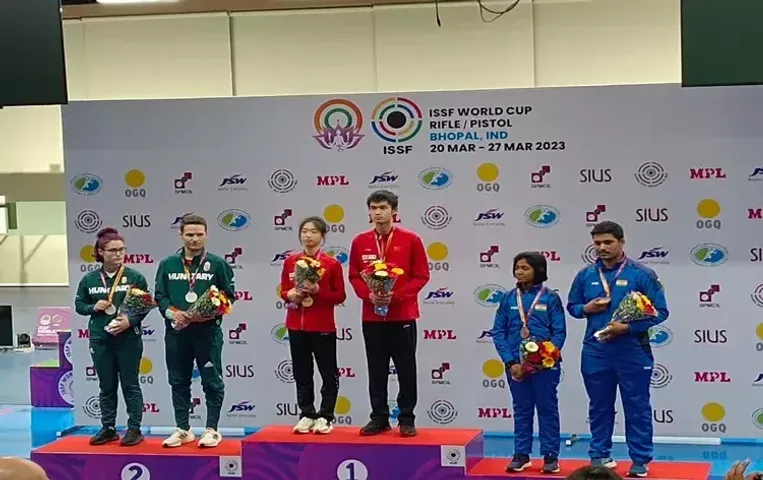 ISSF World Cup Shooting Championship: India win bronze medal in 10m Air Rifle Mixed Team event in Bhopal