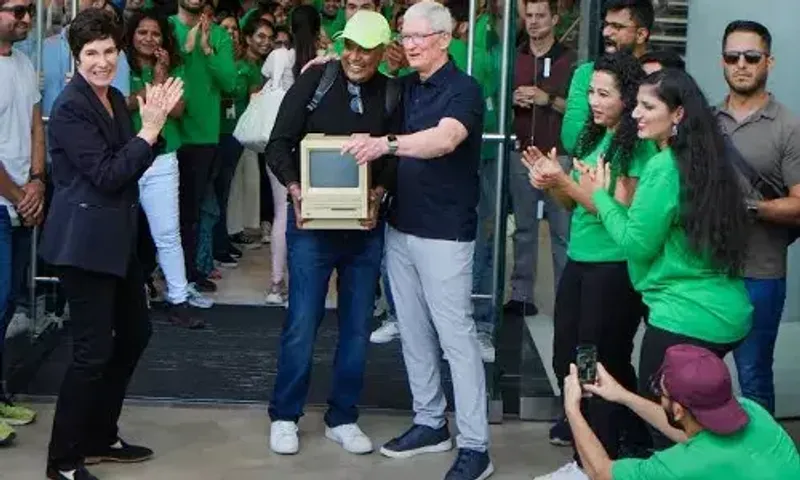 Mumbai store launch: Apple fans greet CEO Tim Cook with vintage devices