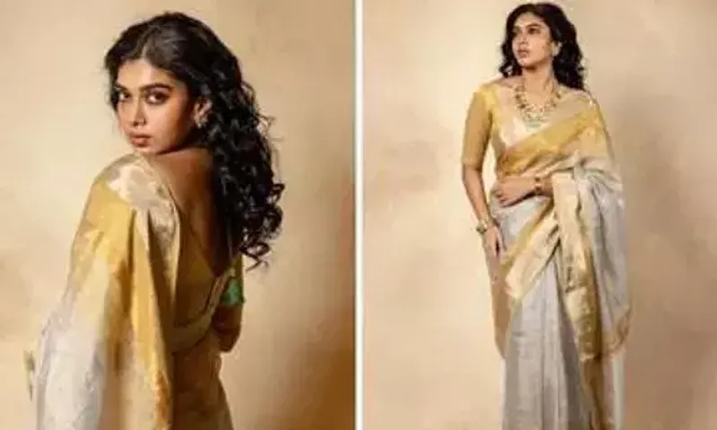Dushara Vijayan gives major traditional fashion goals in mustard yellow and grey silk saree