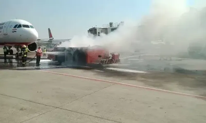 Fire breaks out at Delhi airport, pushback towing vehicle burned