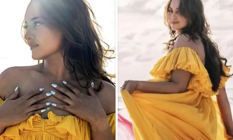 Sonakshi Sinha is having a 'Palat' moment as she poses at the beach in a colorful gown