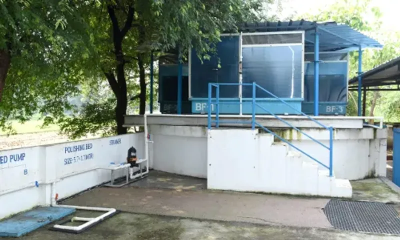 Solar based bio filter plant installed at Khanderavpura to purify waste water and make it useful for agriculture