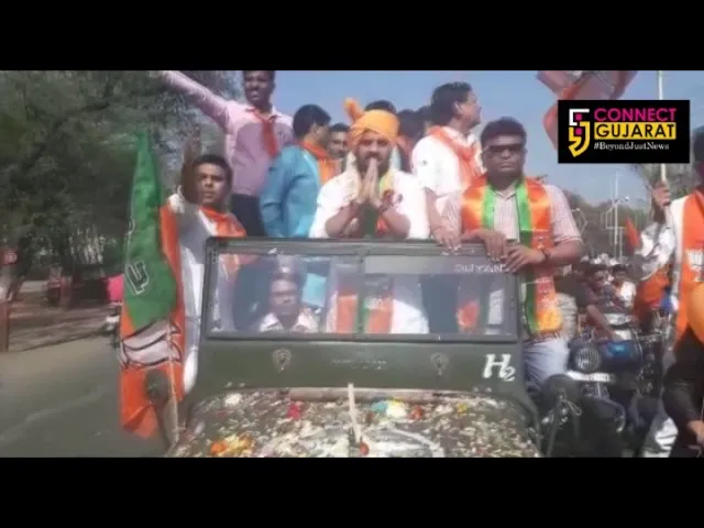 Dr Rutvij Patel, President of Bharatiya Janta Yuva Morcha arrives in Ankleshwar