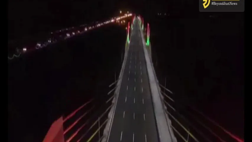 Night view of new cable bridge in Bharuch