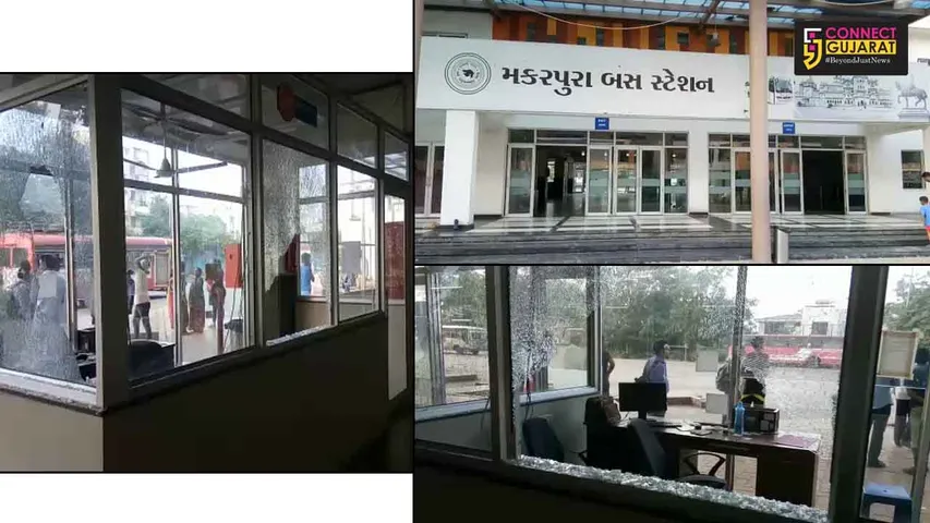 Crowd vandalise items inside Makarpura ST depot in Vadodara after accident