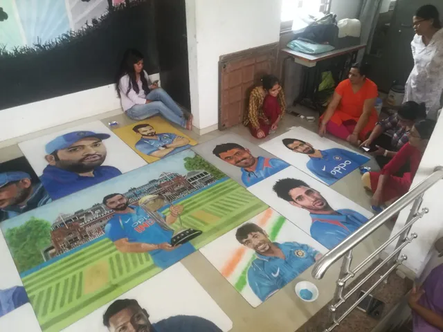 Sahaj Rangoli group in Vadodara wish the Indian team through their art