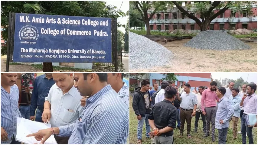 Students of M.K. Amin Arts college raised their protest against building construction
