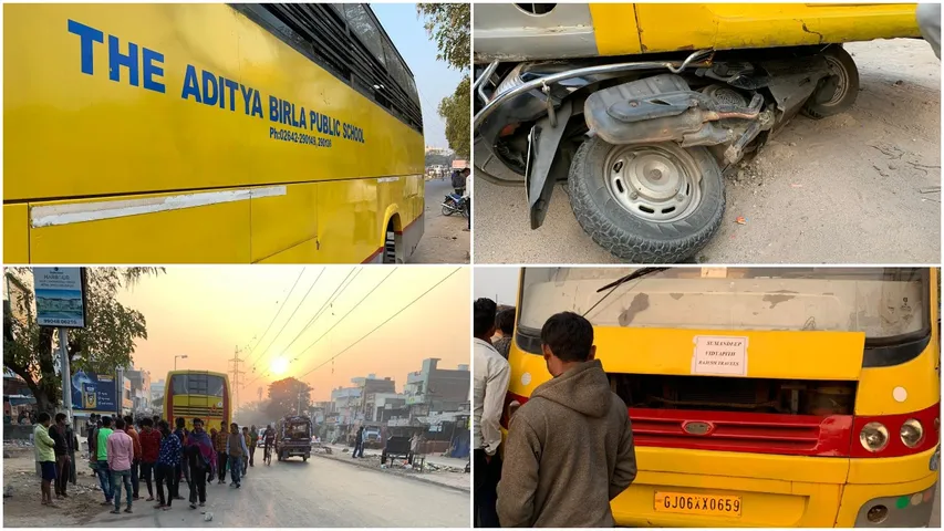 A student of Parul University had a close shave after collided with a college bus