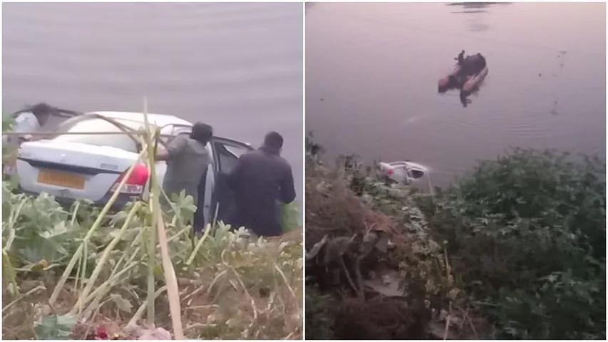 One youth died and two injured after the car drowned inside the lake at Siswa village near Vadodara