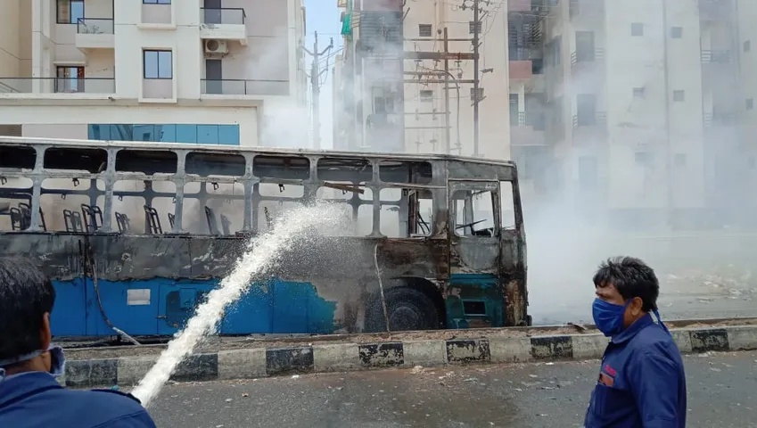 Other state residents had a close shave after fire broke out in a Vinayak City bus in Vadodara