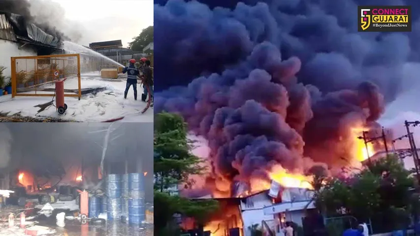 Massive fire reported company situated inside Waghodia GIDC