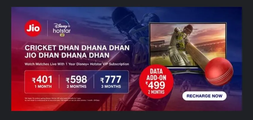 Jio Cricket Plan bundles data, voice, text benefits with Disney+ Hotstar VIP