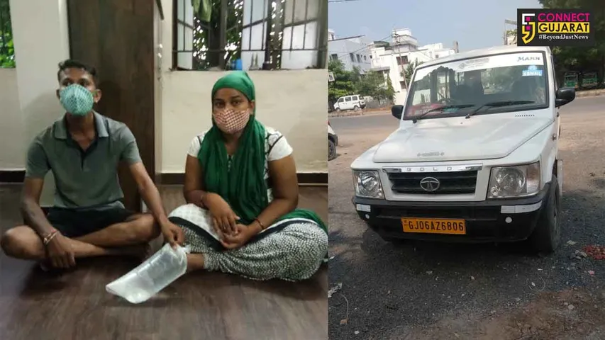 Vadodara police arrested couple for ferrying liquor in government vehicle