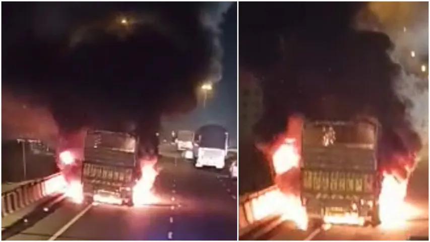 Truck caught fire at highway near Vadodara