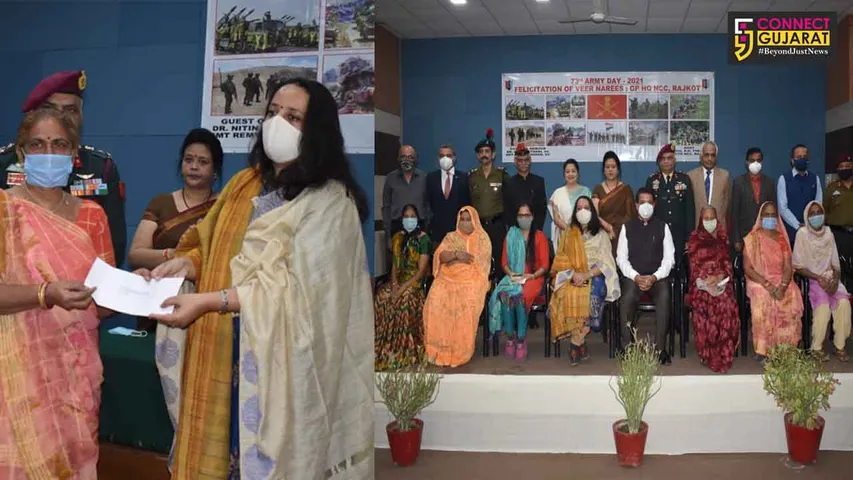 Rajkot group NCC felicitates veer naris on Army day