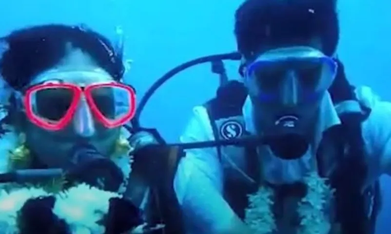 Chennai couple gets married underwater to spread awareness on ocean pollution