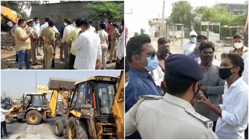 Heated arguments between encroachment team and locals at Kapurai crossing in Vadodara