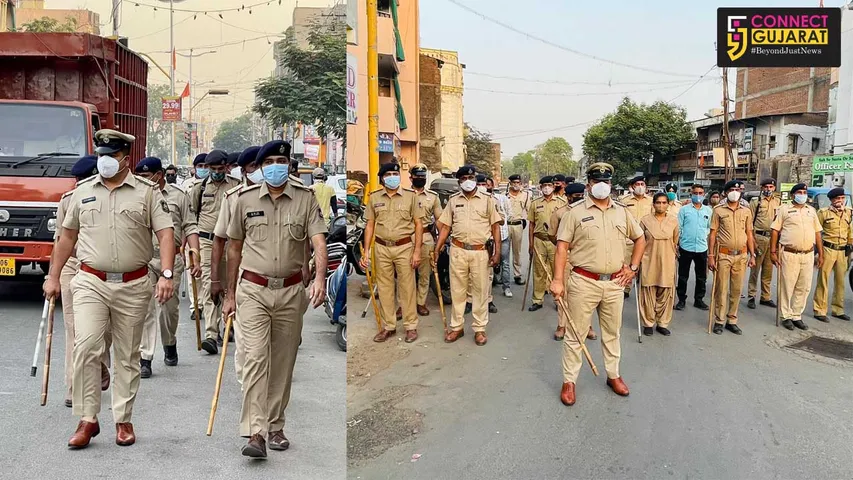 Foot patrolling by Vadodara police ahead of Holi festival and ensure implementation of Covid 19 guidelines