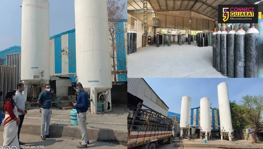 OSD, collector, SP visited Shakti Gas Agency at Manjusar GIDC