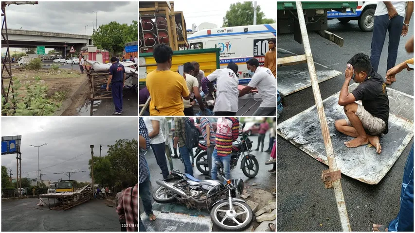 Father son injured after hoarding fell on them in Vadodara