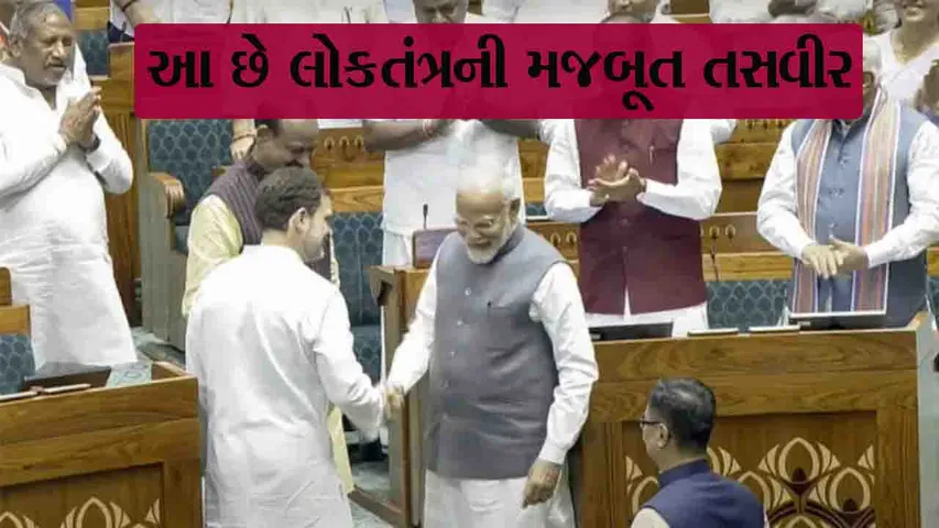 નરેન્દ્ર મોદી અને રાહુલ ગાંધીએ મિલાવ્યા હાથ