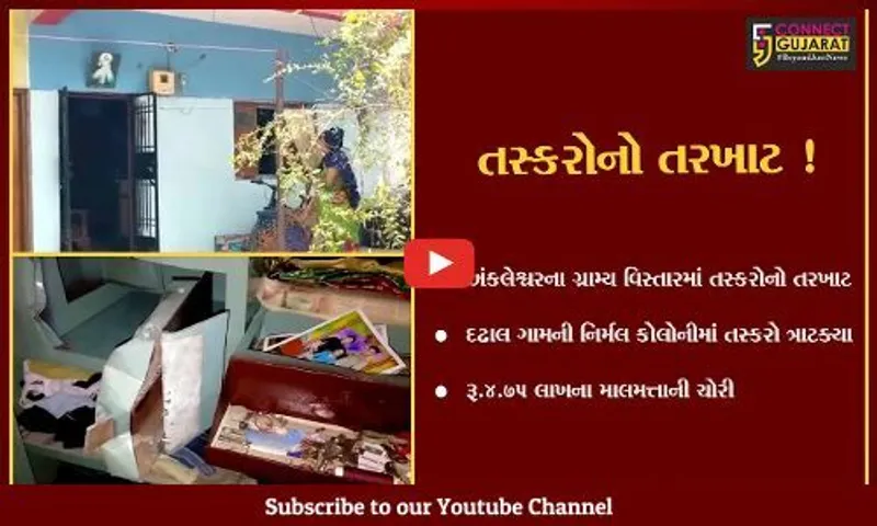 અંકલેશ્વર: દઢાલ ગામની નિર્મલ કોલોનીમાં તસ્કરોએ મકાનને નિશાન બનાવ્યું,રૂ. 4.75 લાખના માલમત્તાની ચોરી
