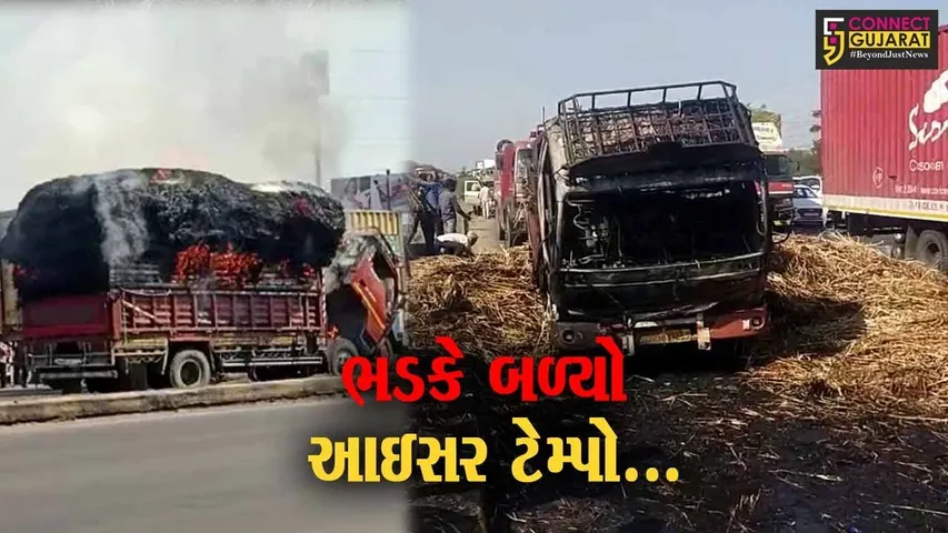 સુરત : સૂકા ઘાસનો જથ્થો ભરીને લઈ જતાં આઇસર ટેમ્પોમાં ફાટી નીકળી આગ, ફાયર ફાઇટરો દોડ્યા...