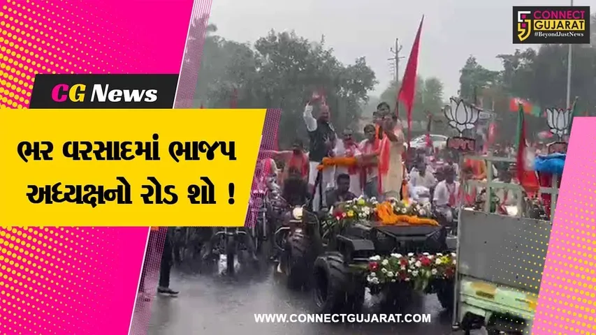 વડોદરા: ભર વરસાદમાં ભાજપ અધ્યક્ષ જેપી નડ્ડાનો રોડ શો યોજાયો,કાર્યકર્તાઓને કર્યું સંબોધન