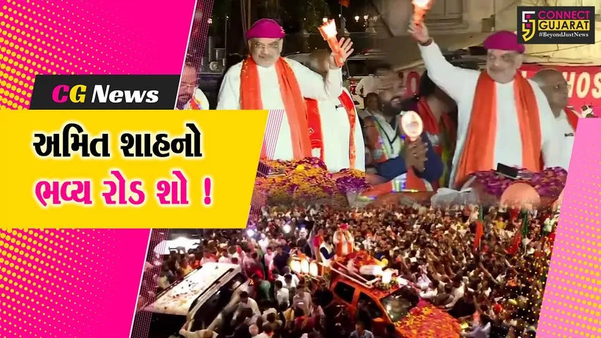 વડોદરા:સંસ્કારી નગરીમાં અમિત શાહનો ભવ્ય રોડ શો યોજાયો,મોટી સંખ્યામાં લોકો જોડાયા