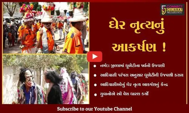 નર્મદા: આદિવાસીઓના પરંપરાગત ઘેર નૃત્યએ જમાવ્યું આકર્ષણ,યુવાનોએ સ્ત્રી વેશ ધારણ કર્યો